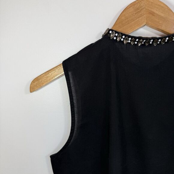 J CREW Blouse Top 4 Pleated High Neck Black Embellished Crystal Sleeveless - Picture 3 of 8